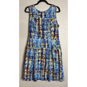Ellen Tracy Womens Size 14 Multicolor Fit‎ Flare Dress Sleeveless Pockets Preppy